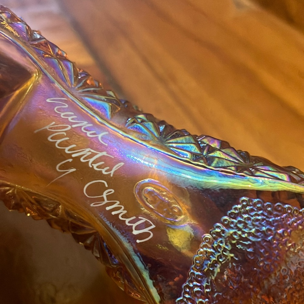 Fenton iridescent amber Glass Art Shoe Ornament Hand Painted - Picture 6 of 6